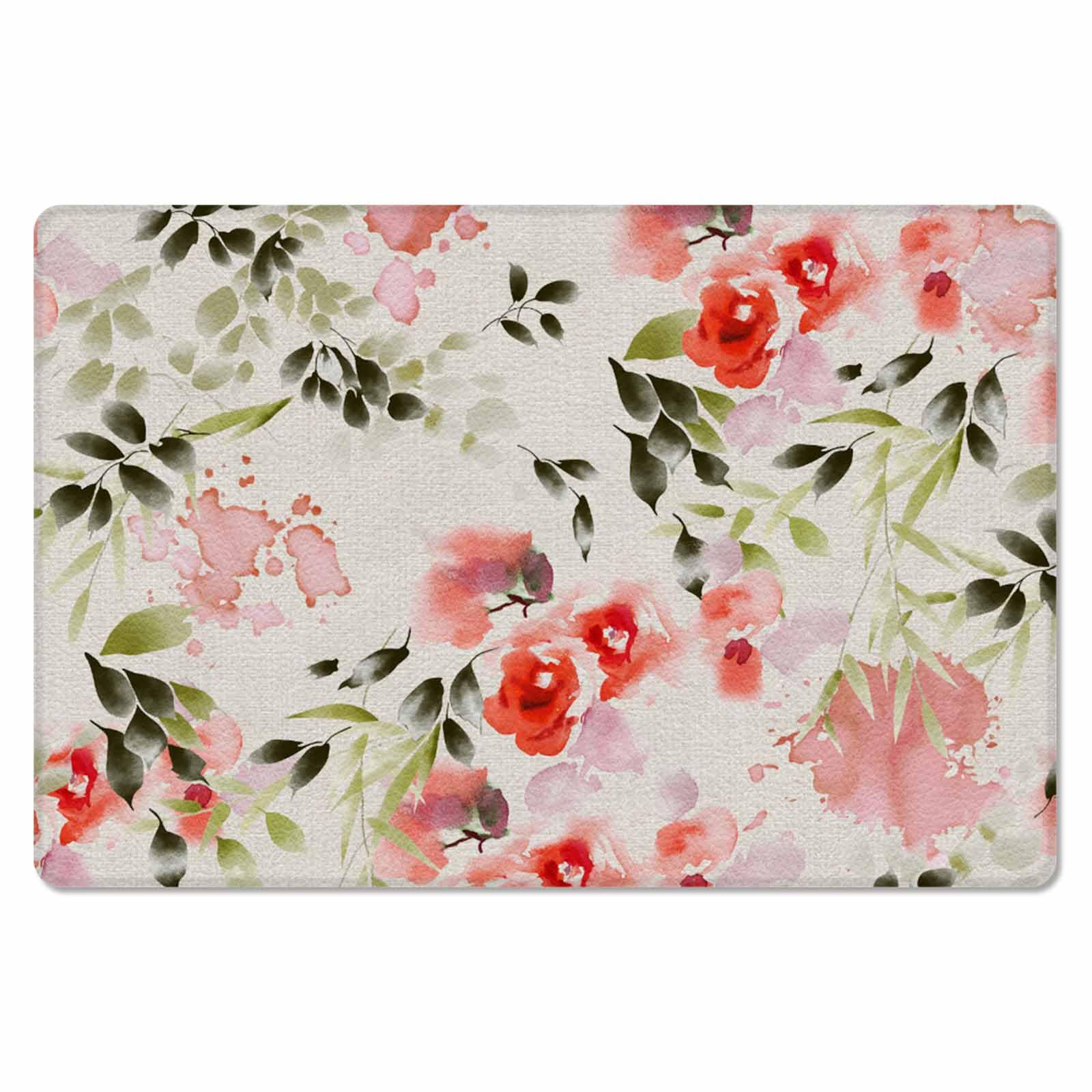 Farmhouse Flower Kitchen Bath Door Mat Cushioned Runner Rug,Washable Welcome Floor Sink Antifatigue Mat,Waterproof & Non-Slip Comfort Standing Doormat,Traditional Ink Painting Red Sage Leaf 18