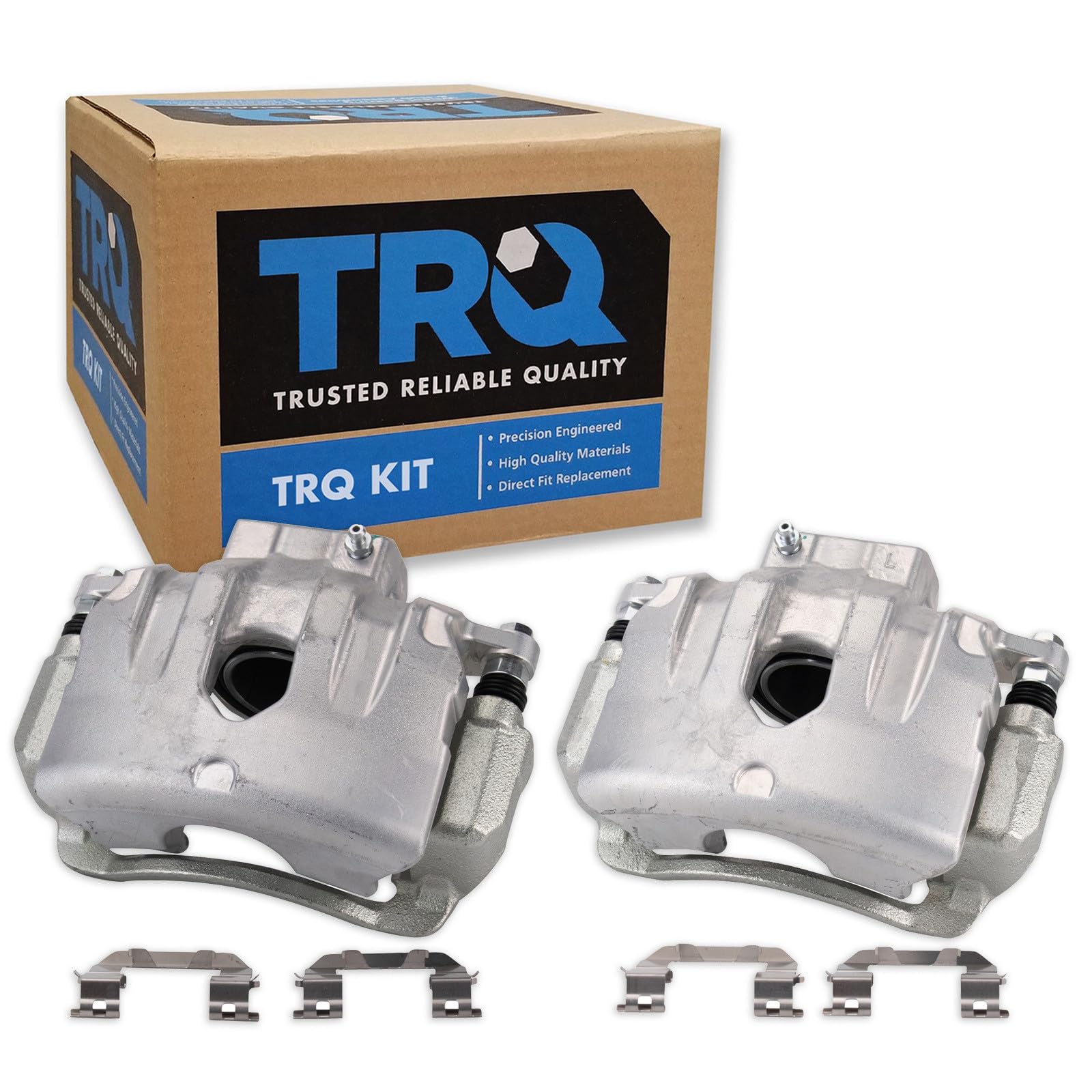 TRQ Front Brake Caliper Set Zinc Coated Brackets Hardware