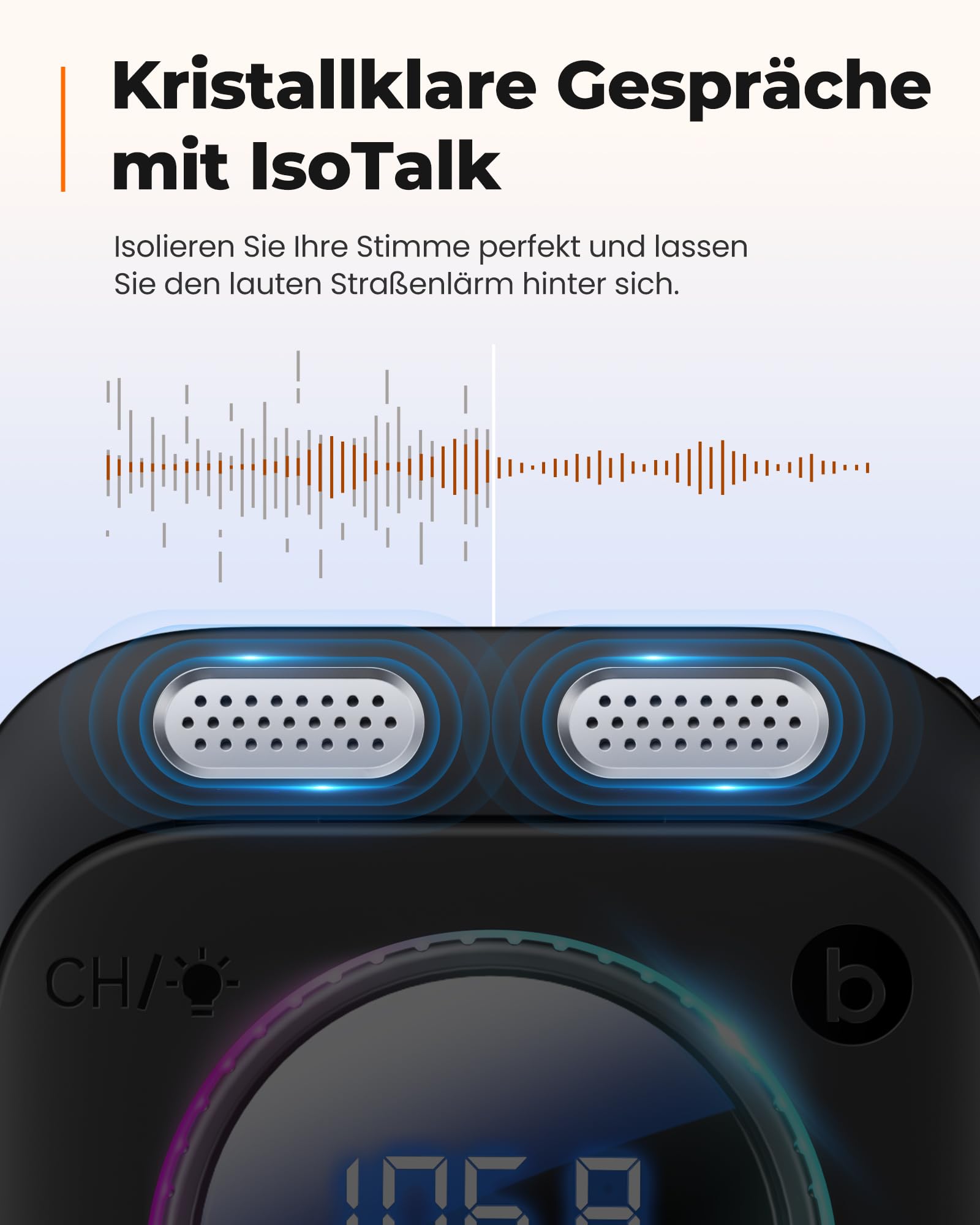 LENCENT 72W FM Transmitter Auto Bluetooth 5.4, Bluetooth Adapter Auto mit ausziehbarem Ladekabel, Zigarettenanzünder USB-C, Bass & Freisprecheinrichtung, Musik Adapter, 180° drehbar für iPhone 16/15