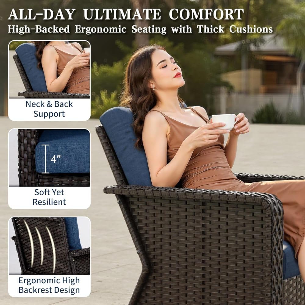 Modern Patio Furniture Set, 2 Swivel Chairs with Side Table, All-Weather PE Rattan, Comfortable Cushions, Outdoor Seating for Garden, Balcony, Pool or Deck