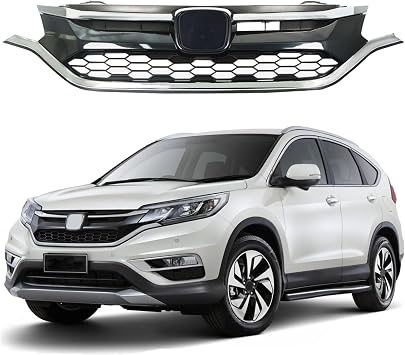 Front Bumper Grid Upper Trim Lower Grille Replacement for CRV 2015 2016 Chrome Black