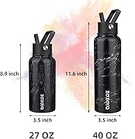 Vista 64 de BJPKPK - Botellas de agua aisladas con tapa de popote, botellas de agua de acero inoxidable de 40 onzas con 3 tapas, termo a prueba de fugas libre