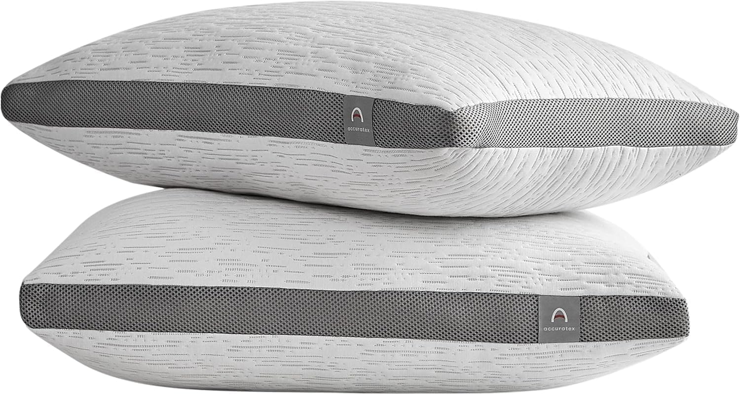 ACCURATEX Bambus Kissen 2er Set, höhenverstellbares Kopfkissen, 40×80 cm | Hybrid Füllung aus zerkleinertem Memory Foam & Daunenersatz, anpassbare Füllmenge, abnehmbarer Bezug, weich & stützend