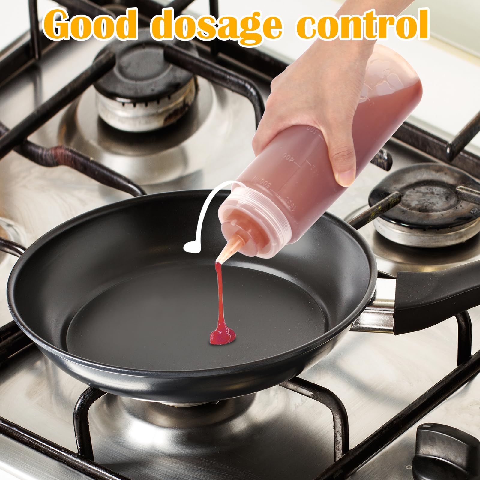 Squeeze - Bottiglia di salsa, 6 pezzi, 500 ml, in plastica, 16 oz con cappucci, senza BPA, senza perdite, per pittura, cottura, ketchup, salsa piccante, olio d'oliva, bottiglia per spezie