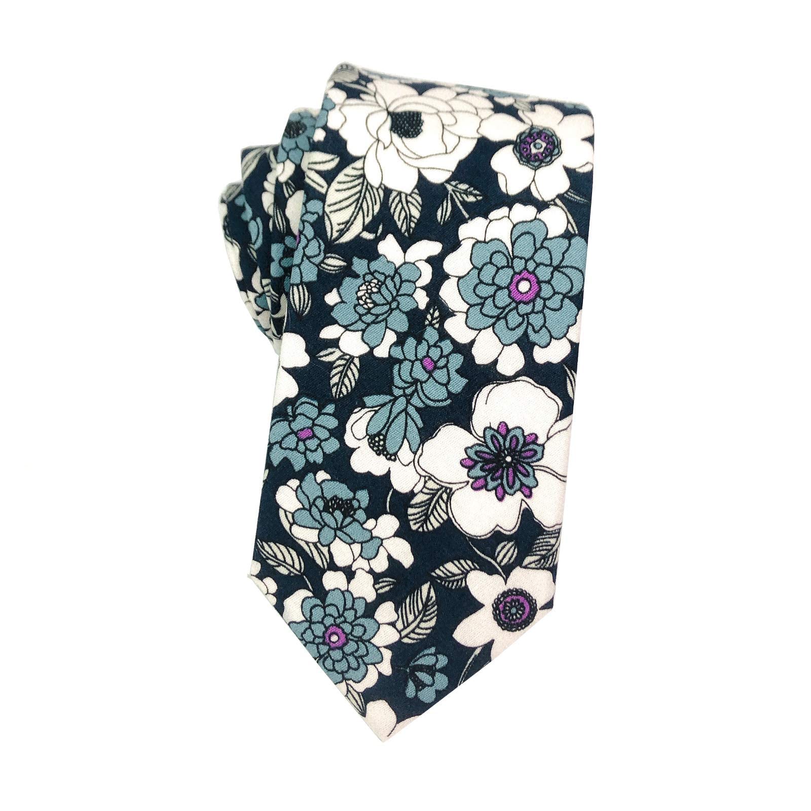 Mantieqingway Men's Cotton Floral Neck Tie 2.56'' Printed Skinny Tie