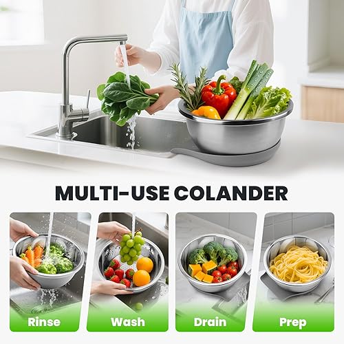 Miniatura 9 de Colador de acero inoxidable 304 con base autodrenante de silicona de grado alimenticio, colador Coinicxcel de 5 cuartos para cocina, colador de