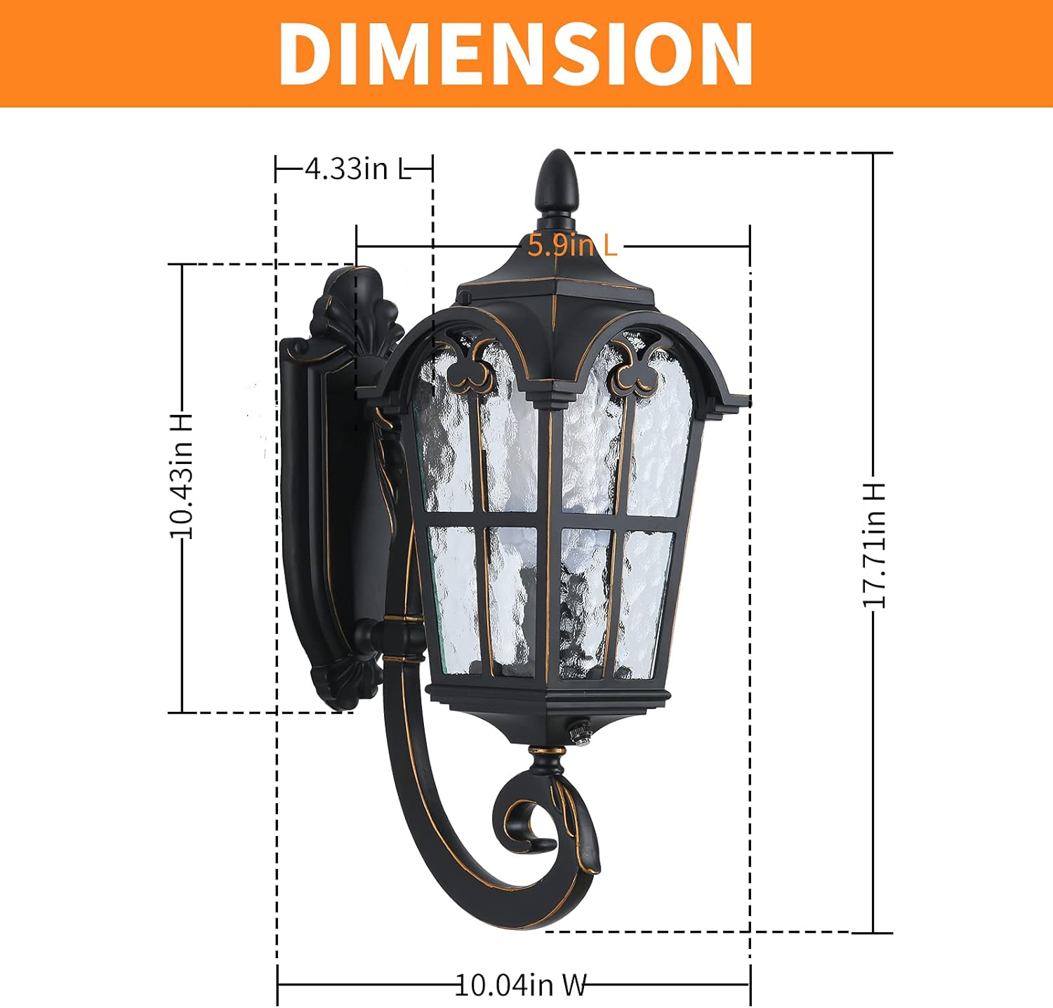 Diagram showing the dimensions of the LONEDRUID outdoor wall light fixture