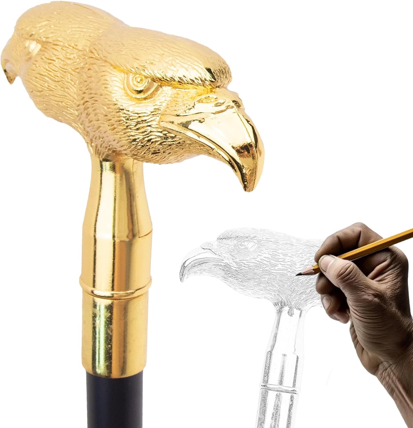 Twin Eagles Walking Cane for Men and Women, Gothic Decorative Ornate Metal Cane with Ergonomic Handle, Walking Stick for Senior