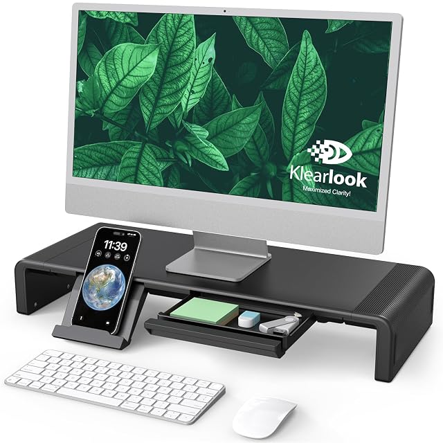 Monitor Stand Riser Klearlook Foldable Computer Monitor Riser Height Adjustable Computer Stand Desk Shelf Riser with Storage Drawer