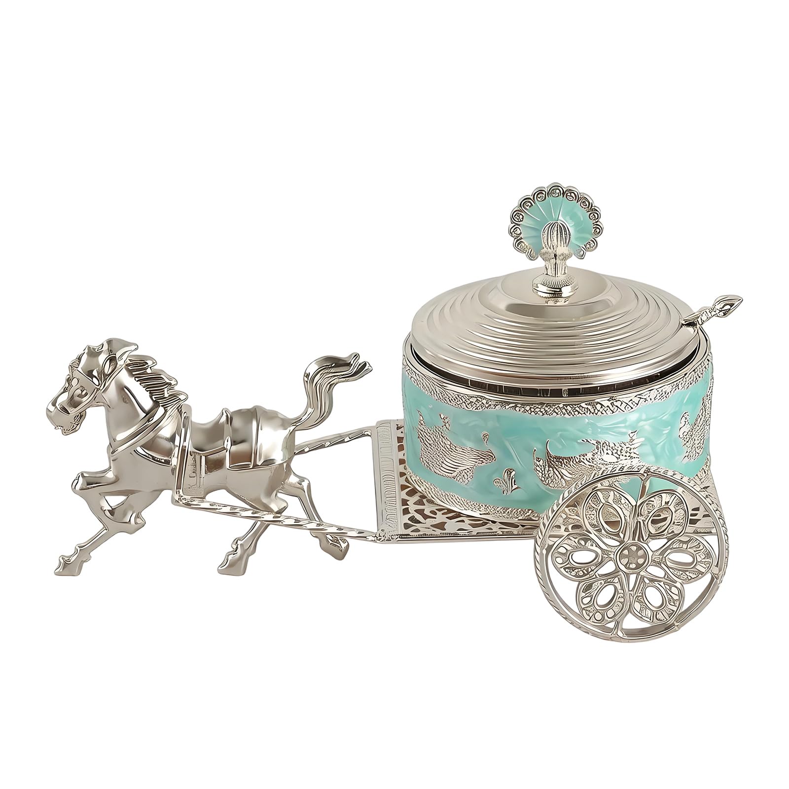 Tsophreniq Alloy Seasoning Canister with Classical Carriage Engravings Multipurpose Sugar Jar Container for Kitchen Counter Display Metal Seasoning Container