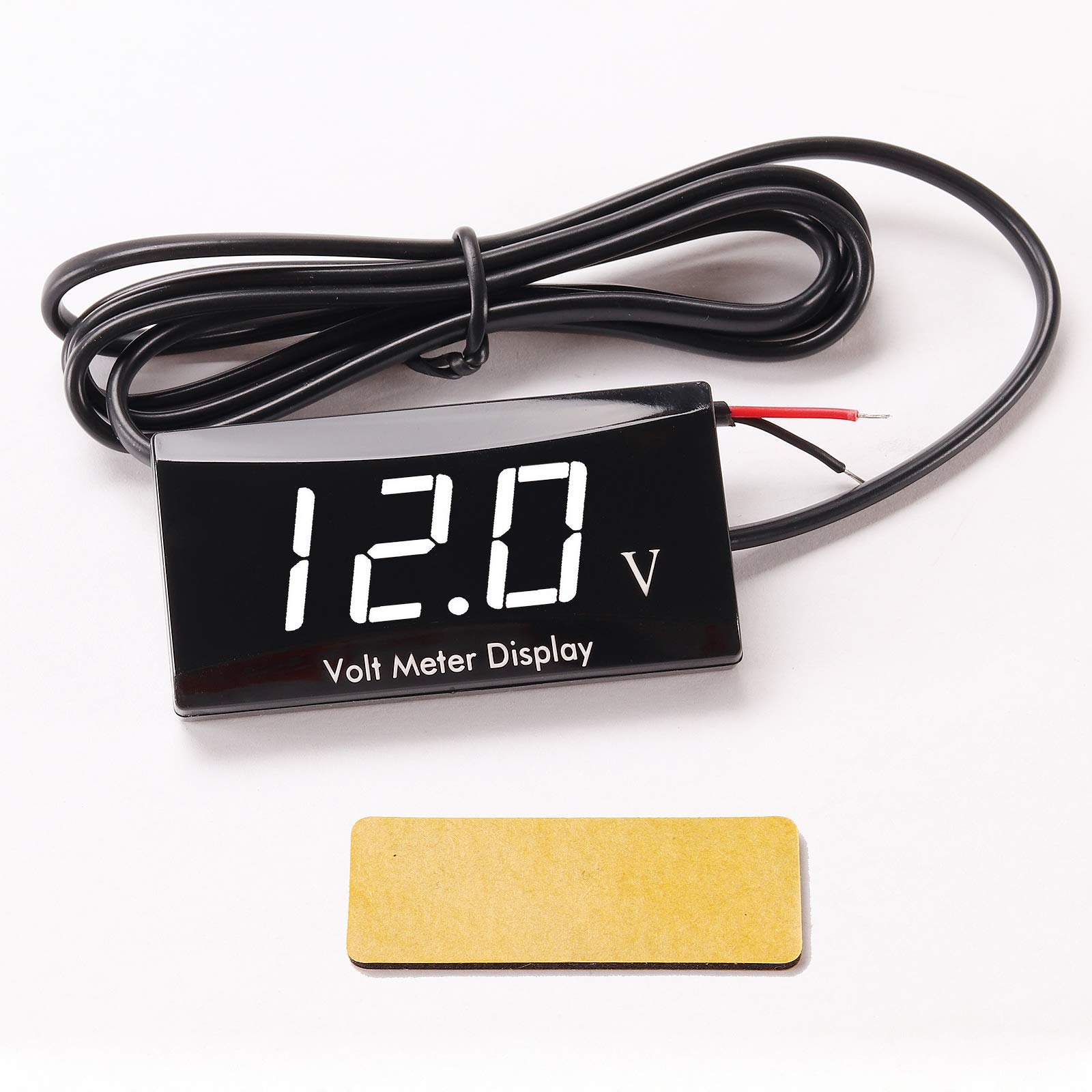 [Version améliorée] Kinstecks ​​Moto Voltmètre DC 12V Numérique Voltmètre Jauge Affichage LED Tension Meter pour Moto Voiture Batterie Tension Moniteur-Blanc