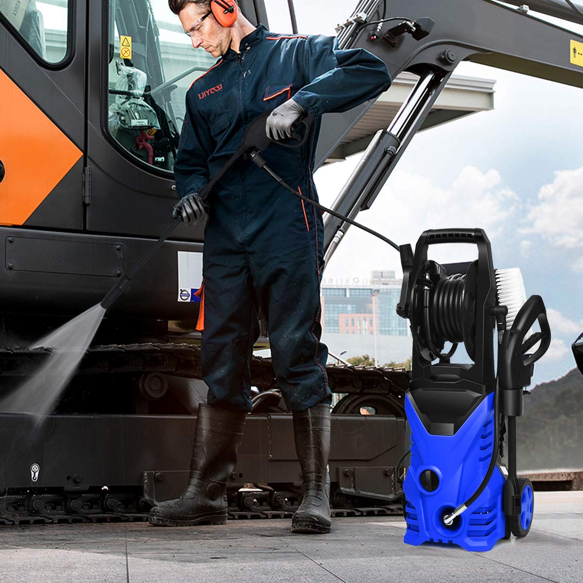 COSTWAY Idropulitrice con 2030 PSI, 5L / Min Idropulitrice Portatile con Ugello Lotus e Ugello ad Alta Pressione, Cavi e Tubi Più lunghi, Adatto per La pulizia di Giardini, Auto,Case(blu)