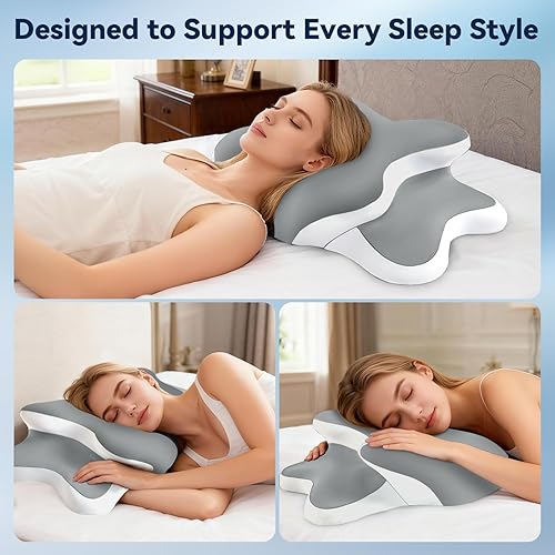 Miniatura 8 de Dreamers - Almohada ortopédica de espuma viscoelástica para aliviar el dolor de cuello, dormir de lado, almohada cervical refrescante para aliviar