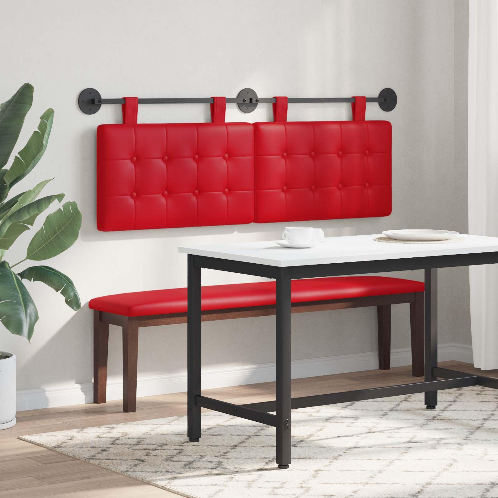 Wiszący zagłówek ze sztucznej skóry, 130 x 55 cm, tapicerowany zagłówek z wypełnieniem piankowym, montaż na ścianie ze zdejmowanymi paskami, uniwersalny do sypialni, pokoju gościnnego