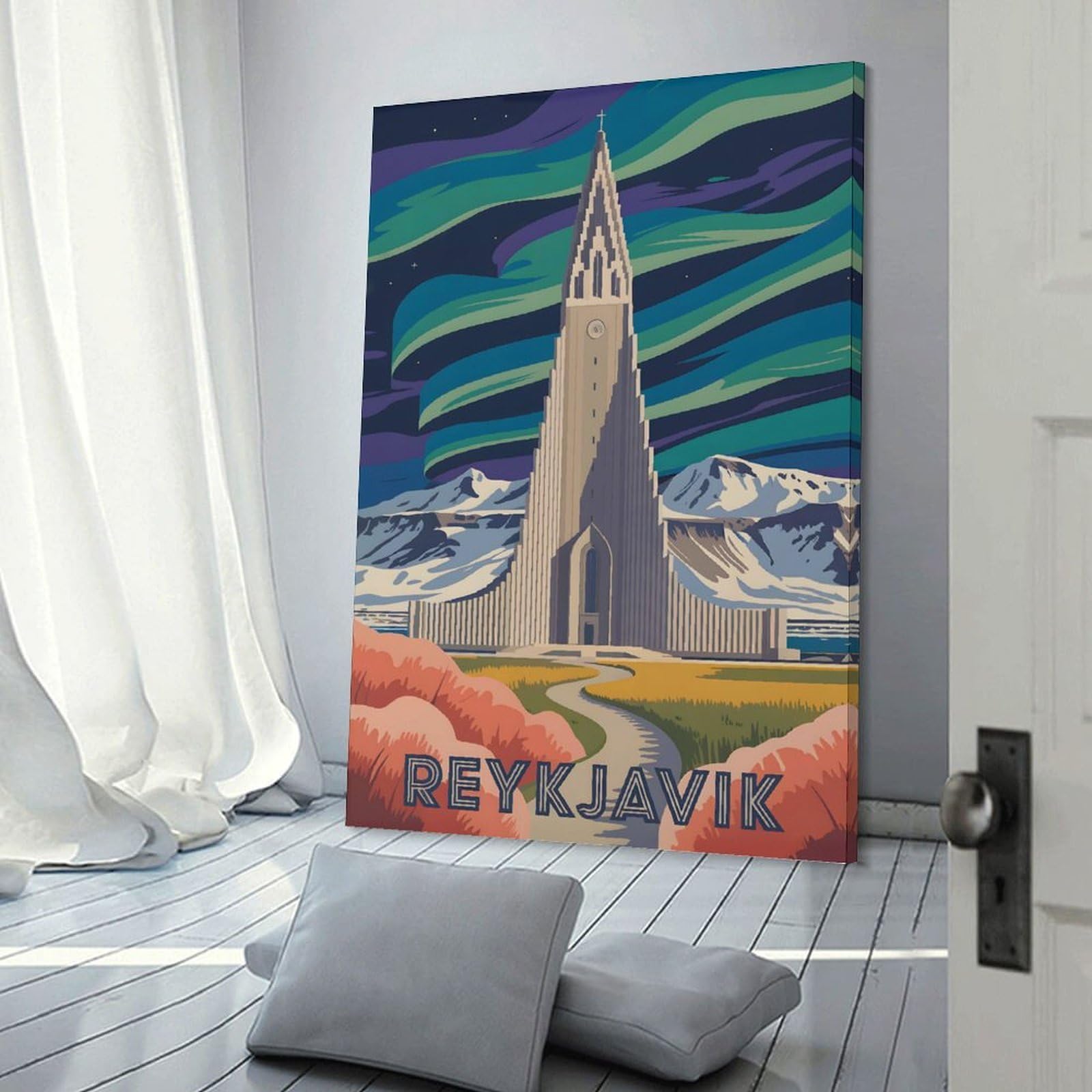 Junmoney Decorative Canvas Print Reykjavik Iceland Travel (3), 24x36inch(60x90cm), for Office, Study Or Home Workspace, Decorative Artwork for Productive Spaces