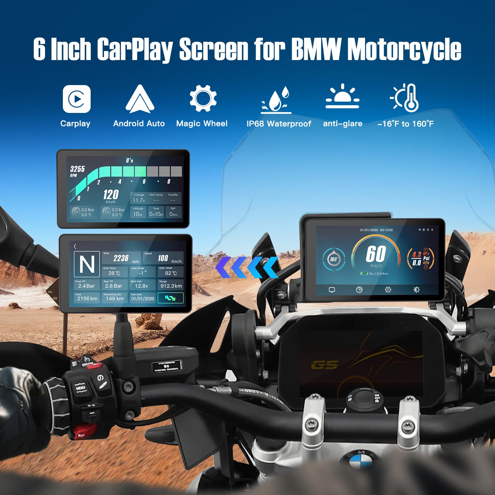 CARABC DB601 for BMW Motorcycles Touchscreen,Plug & Play Smart