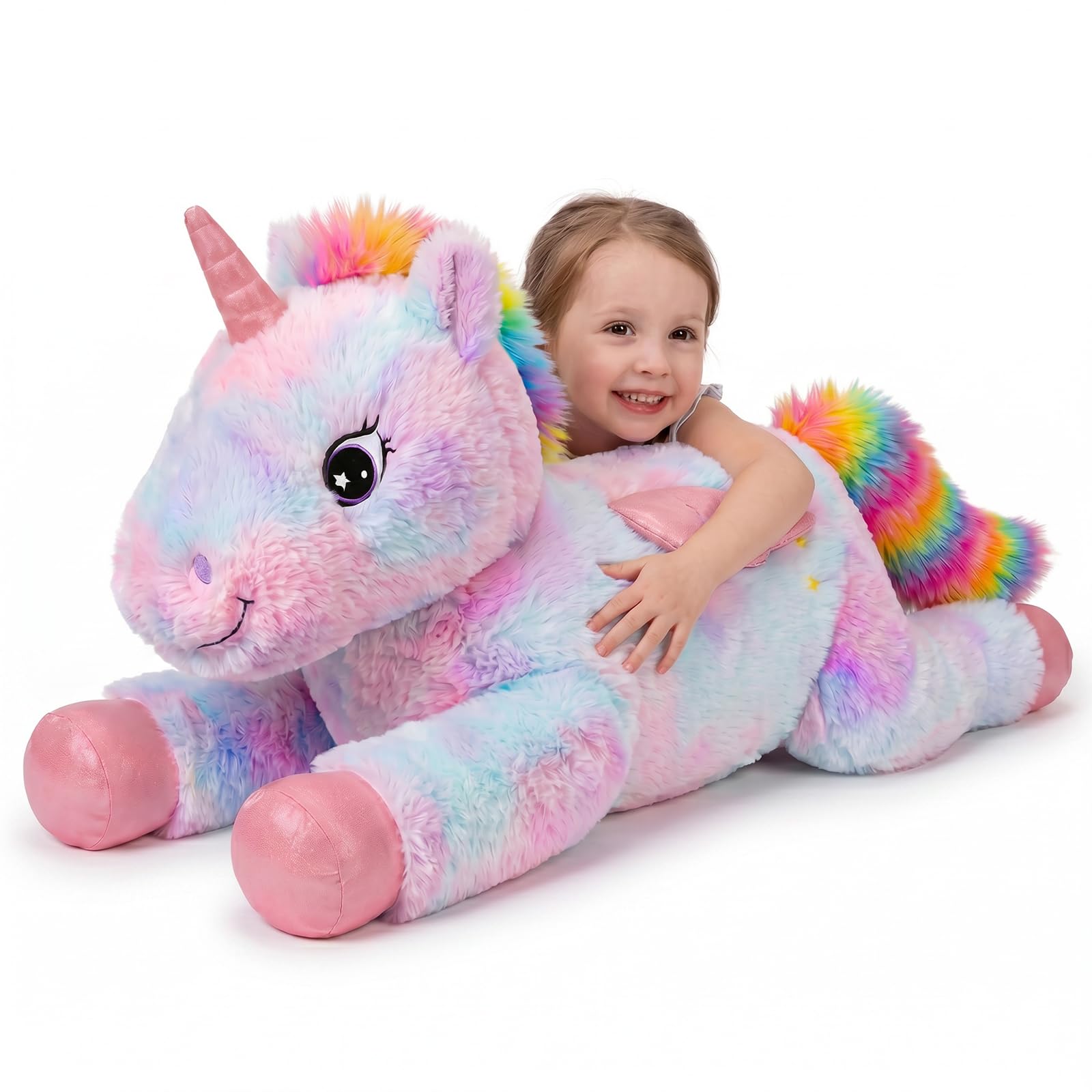 SQEQE Giant Unicorn Stuffed Animal, 110CM Large Unicorn Plush, Soft Cuddly Plush Toy Cute Plushies Gift for Kids Adults
