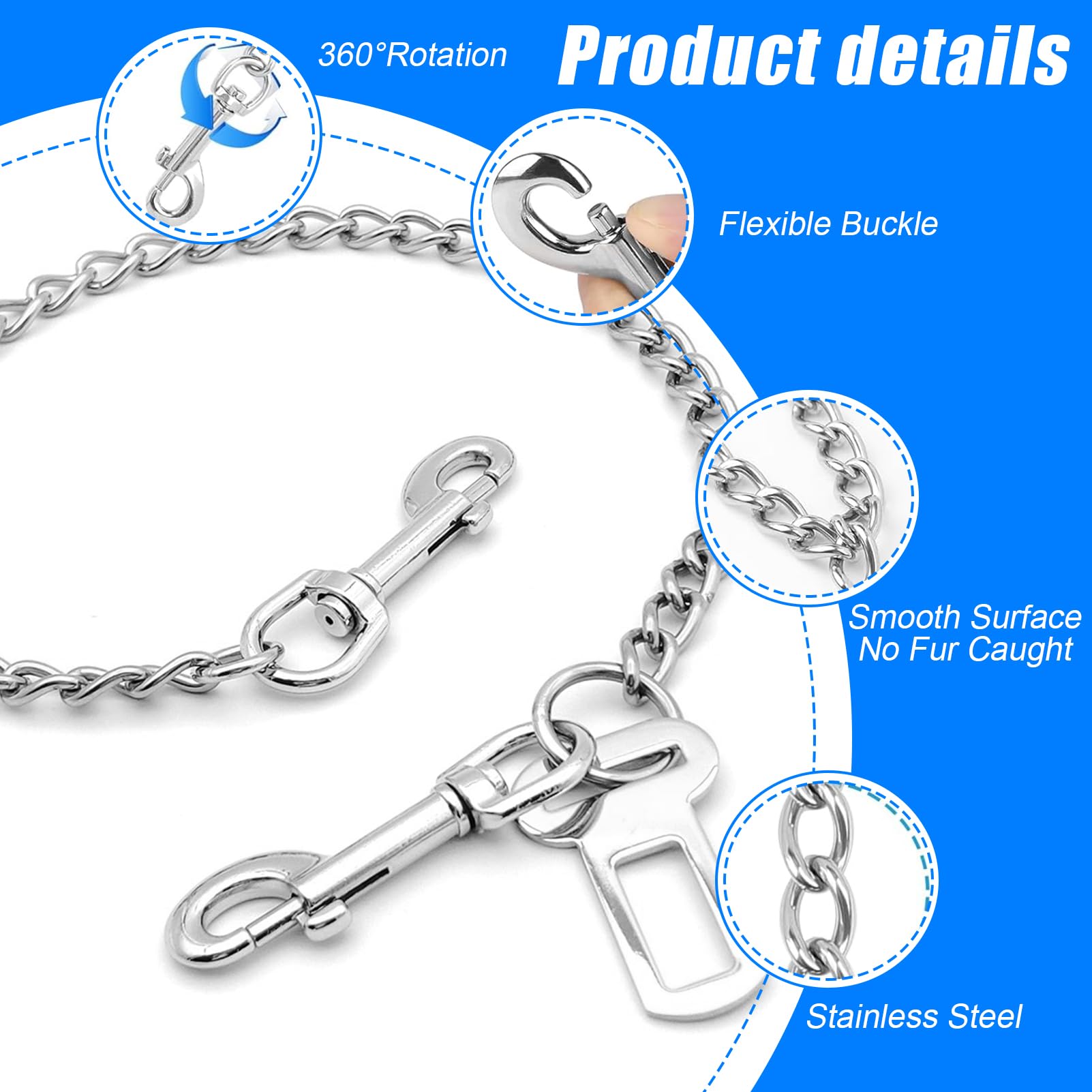 Collier en acier inoxydable Ceinture de sécurité résistante aux morsures 80 cm Harnais de sécurité pour chiens de petite taille