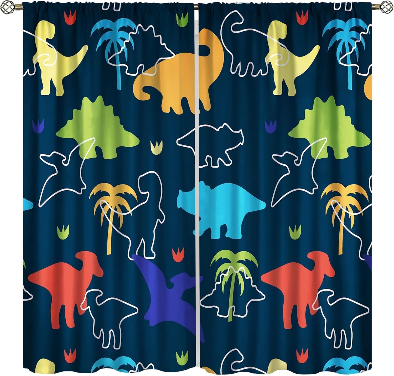 Boys Dinosaur Curtains, Cartoon Dino Window Treatments for Kids Bedroom Children Nursery Decor, Cute Funny Colorful Safari Animal Art Printed Living Room Window Drapes 2 Panel Sets,42x63 Inch