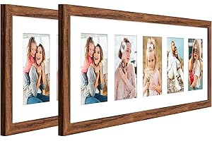 Carbonized Brown Wood Grain 8x24 Collage Picture Frame for 5 Openings 4X6