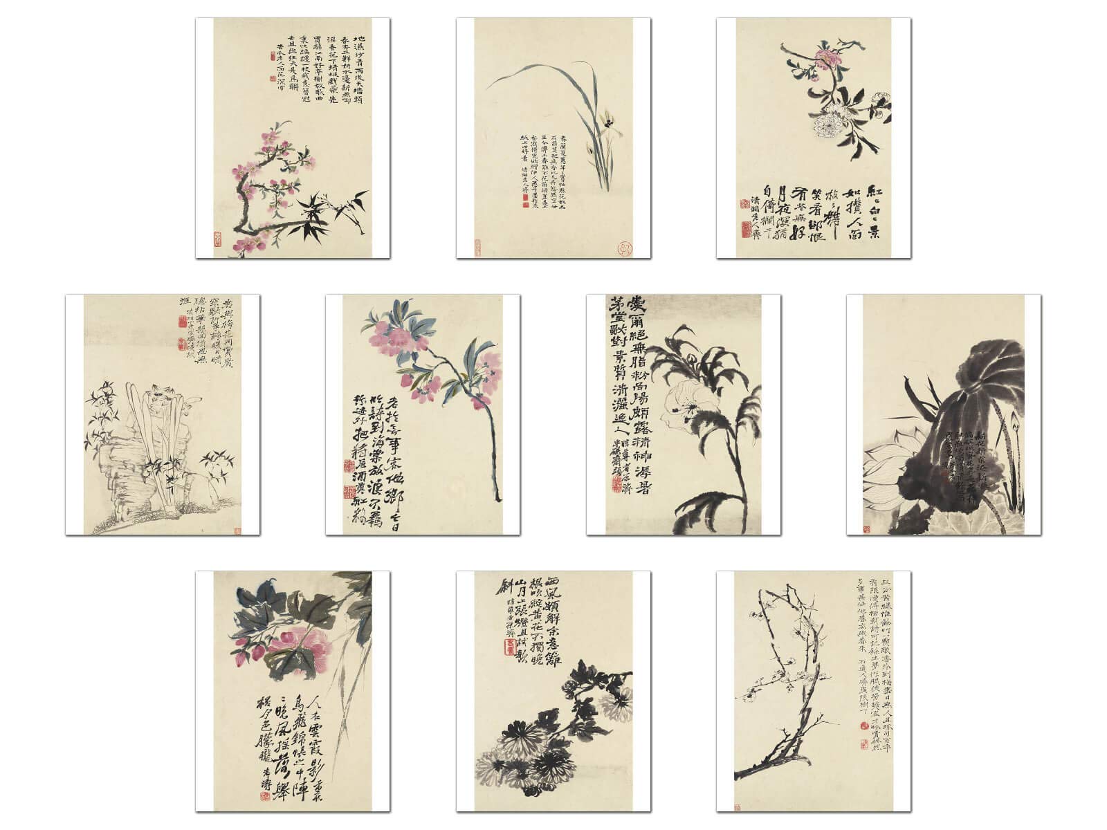 Wish Pub - Set of 10 Unframed Fine Art Prints by Famous Chinese Painter Shi Tao, 8x10 inch