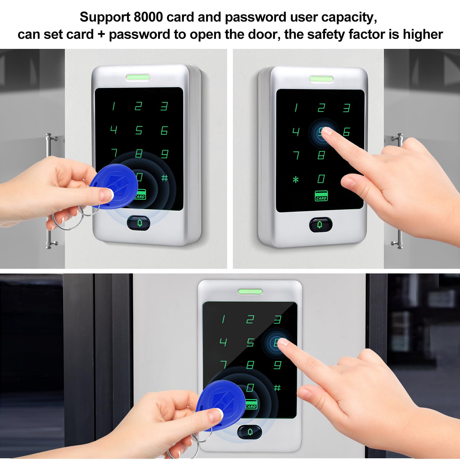 ReaIOKbii Standalone Access Control System Kit RFID Keypad Touch Metal Keypad Door Card Reader 180KG/350LBs Magnetic Lock Stainless Steel Exit Button 10 ID Keychains - Image 3