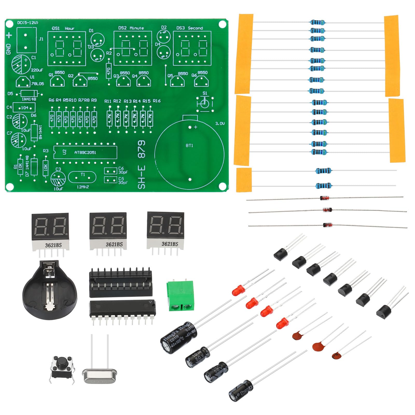 PATIKIL Soldering Practice Board, 1 Set Electronics Kit Prototype PCB Board DIY Digital Alarm Clock Welding Circuit SMT/SMD for Experiment, 5-12V