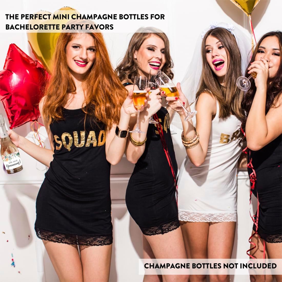 Andaz Press Bachelorette Mini Wine Labels for Bottles, She Said Yaaaaaaas!, Peach Coral Floral Roses 20-Pack Custom Mini Champagne Bottles Bulk Waterproof Mini Wine Bottle Labels for Champagne Bottle
