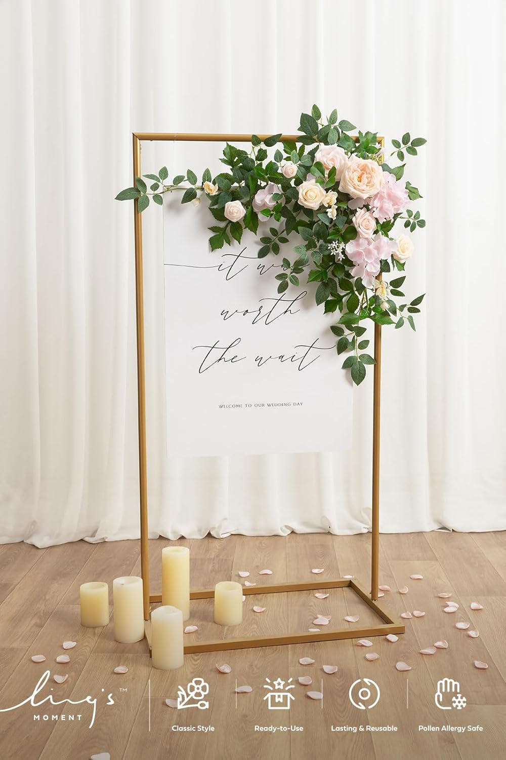 Ling's Moment Wedding Artificial Welcome Sign Flowers Swag Arch Floral Garland Decorations Beige & Pink for Ceremony Reception Entrance Entryway Party Banquets Easel Wall Home Outdoor(NOT Include Sign