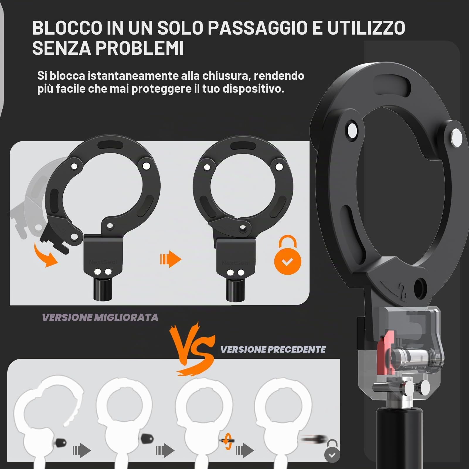Lucchetto Monopattino Elettrico, Lucchetto per Bici con Borsa | Chiusura Senza Chiave, 90cm Antifurto a Manette con Chiave – Catena Spessa ad Alta Sicurezza per Bicicletta, Scooter