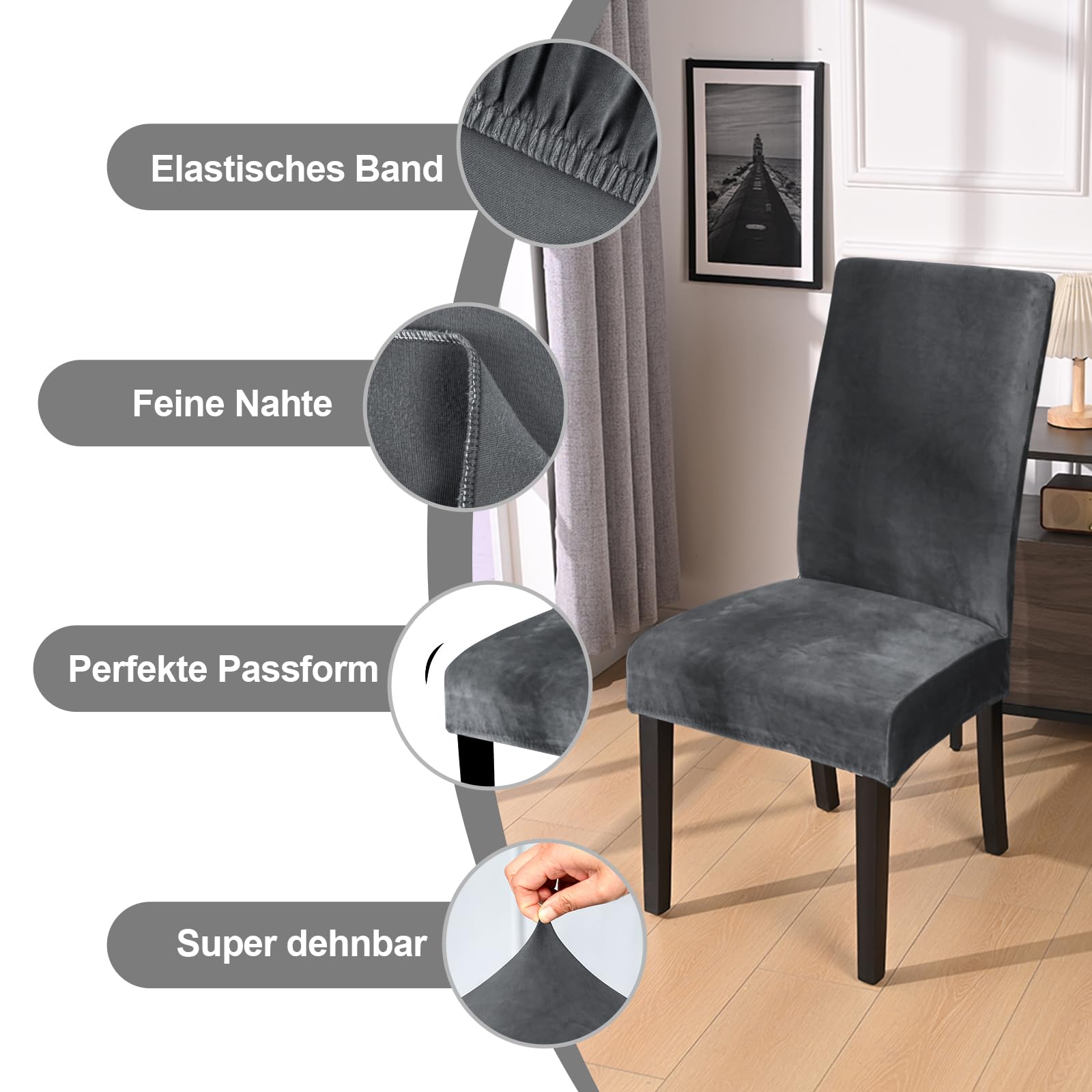Alishomtll Stretch Stoelhoezen, set van 4, universeel, modern, jacquard, waterdicht, schommelstoel, elastische hoezen, afneembare stoelhoes voor eetkamer, keuken, banket, bruiloft (blauw, 4 stuks
