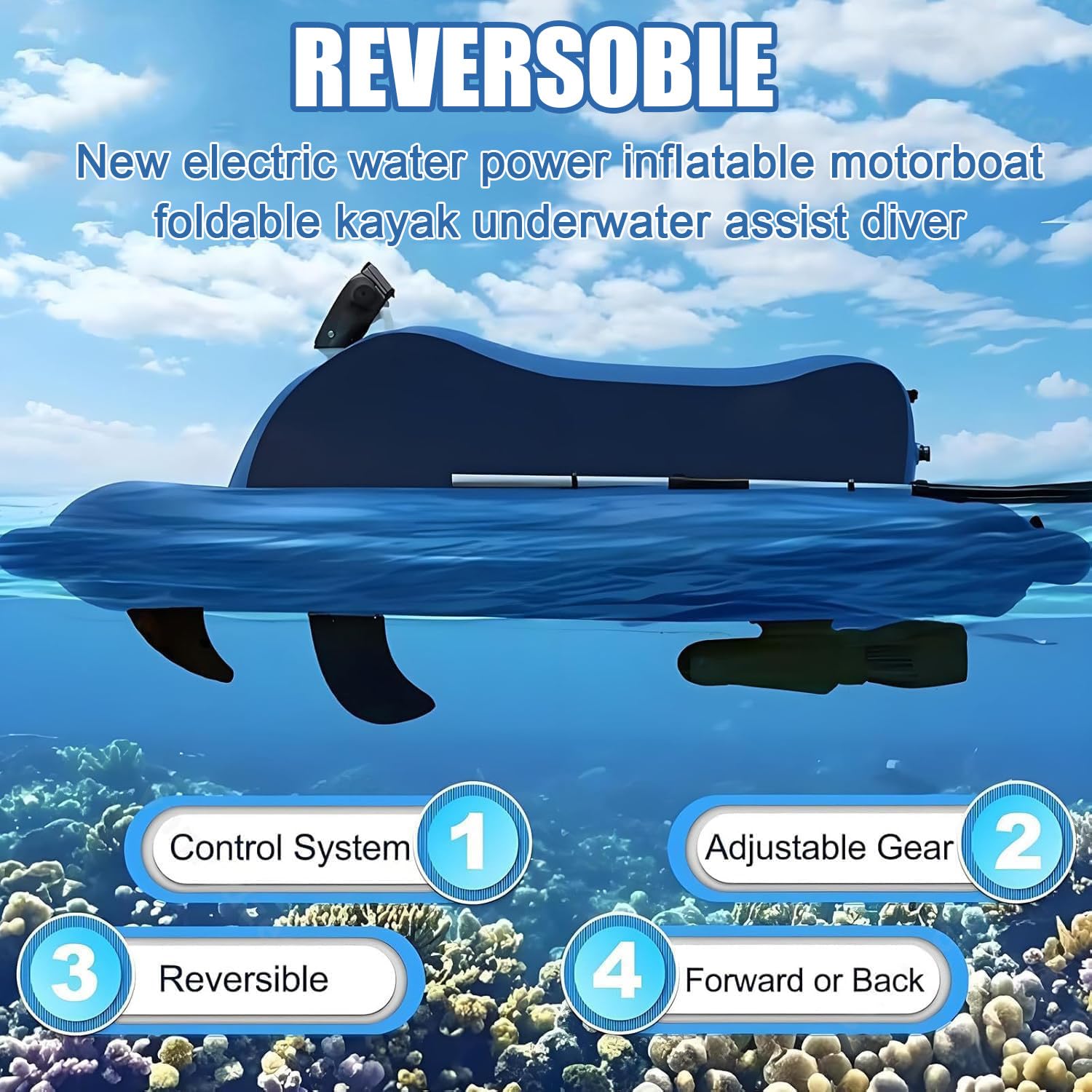 Scooter Submarino y Kayak 2 en 1 – Desmontable para Snorkel y Buceo | Potente motor 500W y batería 10000mAh – velocidad 3-7 km/h y autonomía hasta 130 min,Profundidad máxima 40m
