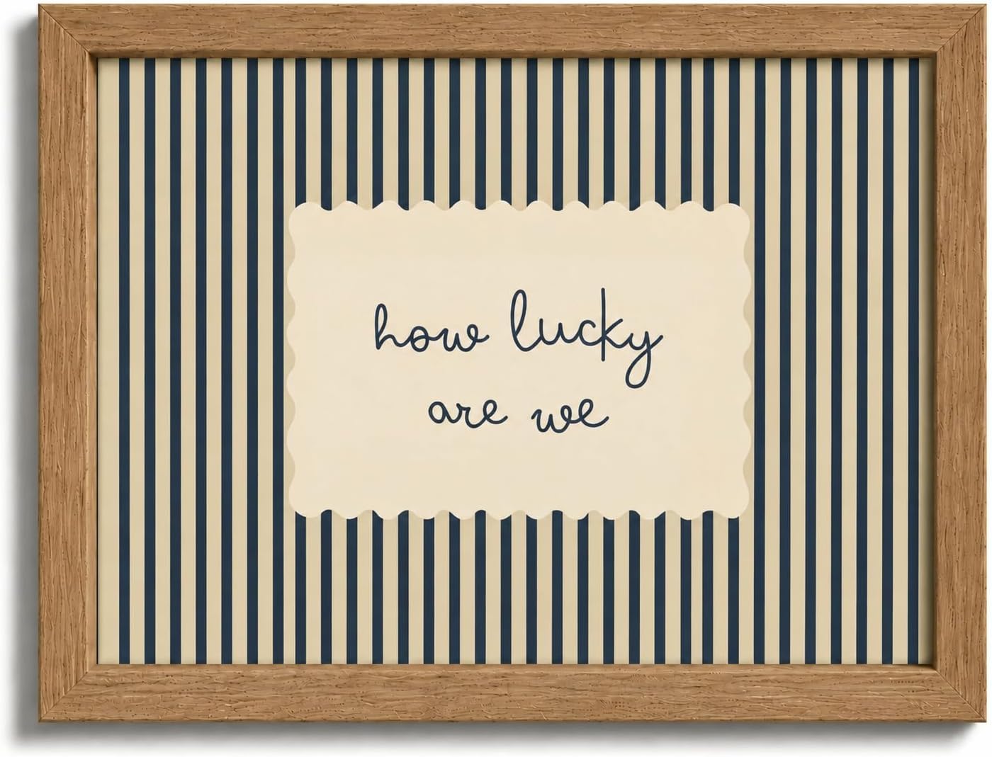 Framed How Lucky Are We Quote Canvas Wall Art,Striped Background Painting,Neutral Tone Print Wall Decor,Minimalist Affirmation Picture Poster,Cute Typography Artwork for Home Decoration