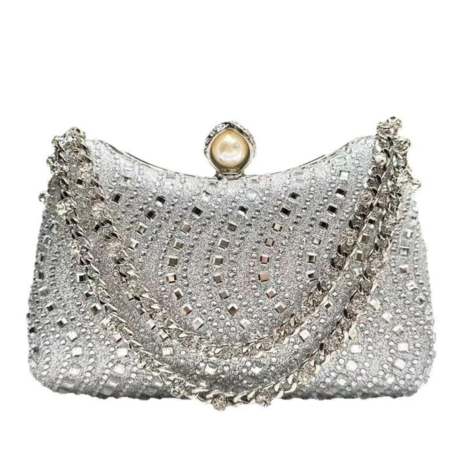 Bolso de noche con incrustaciones de diamantes de imitación finos, estilo retro, de lujo, dorado, plateado y azul, pequeño, for mujer, for boda o fiesta. Bolsos De Gala Con Strass