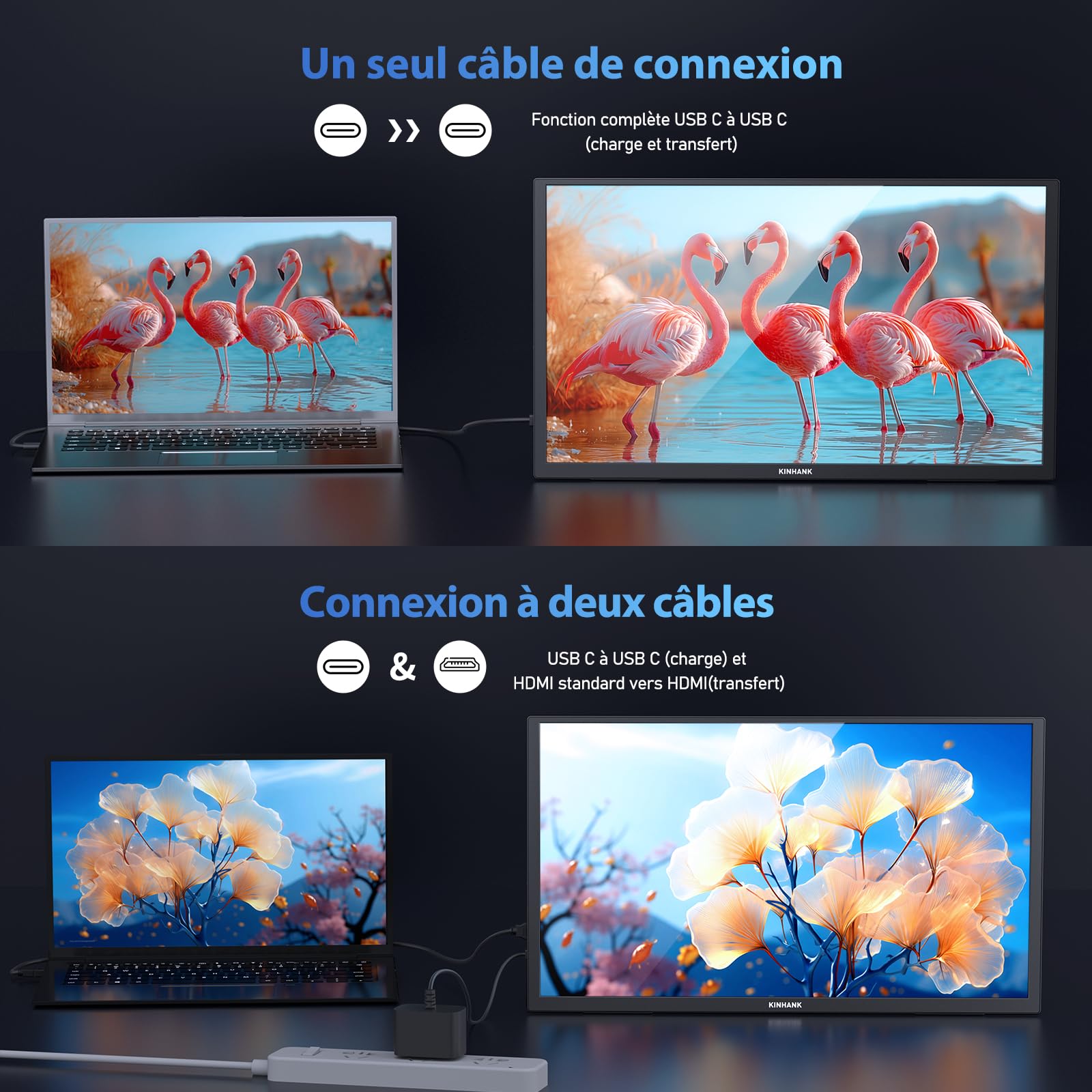 Kinhank 4K Ecran Portable, 18,4 Pouces Moniteur Portable, Google TV, 3840x2160 UHD Écran Ordinateur, HDR, 85% NTSC, IPS Mat Eye Care pour PC/portable/téléphone/tablette/Xbox/PS4/5/Switch, USB C/HDMI