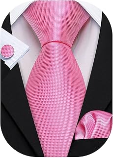 Barry.Wang Plain Men Silk Ties Extra Long Stain Necktie for Wedding Business Handkerchief Cufflinks