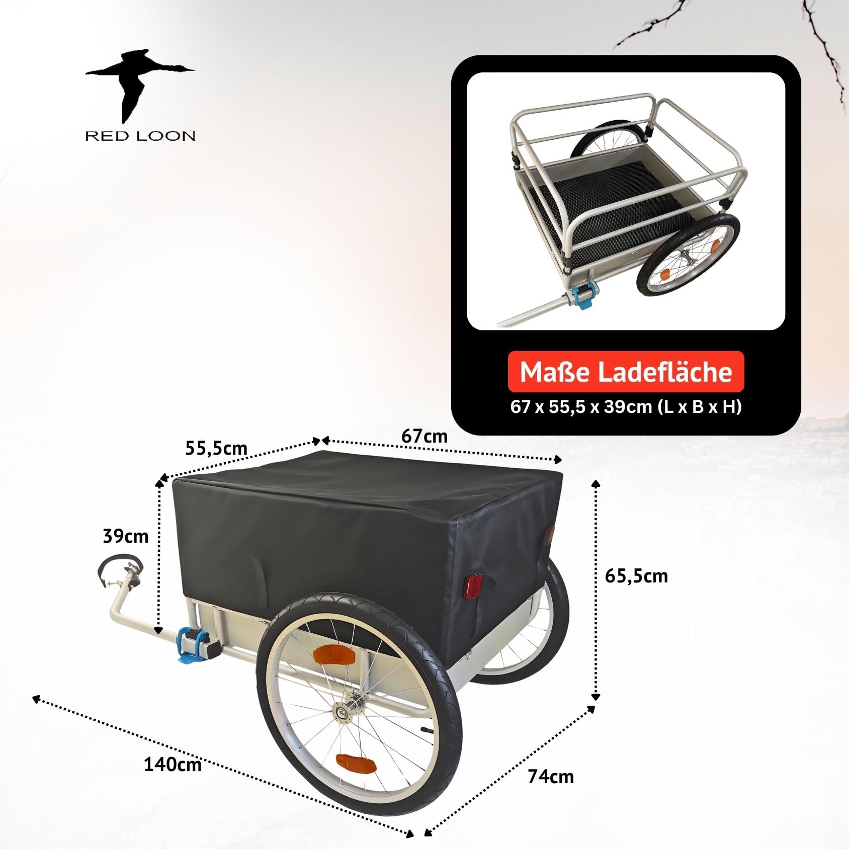 Red Loon BAC501 - Remolque para bicicleta, aluminio, extremadamente ligero, 140 litros, neumáticos de 20", para bicicletas de 26 a 29 pulgadas, para bicicletas de 26 a 29 pulgadas