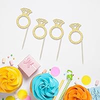 Vista 3 de 24Pcs Gold Glitter Diamond Ring Donut Toppers Cupcake Picks Wedding Cake Decorations for Bridal Shower Wedding Engagement Party Decorations