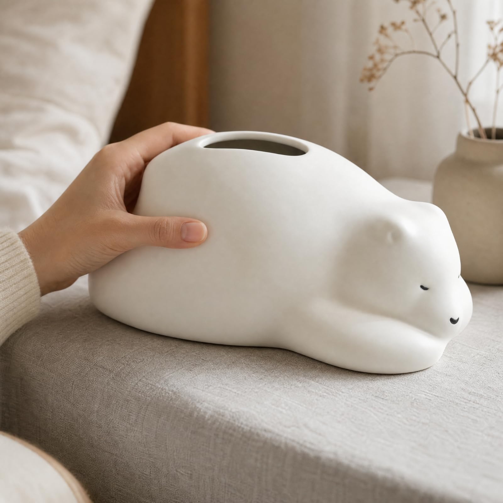 Soporte Pañuelos con Forma Ártico Reclinado Morno Dispensador Cerámica con Figura Ártico Resguardado Polvo para Escritorio