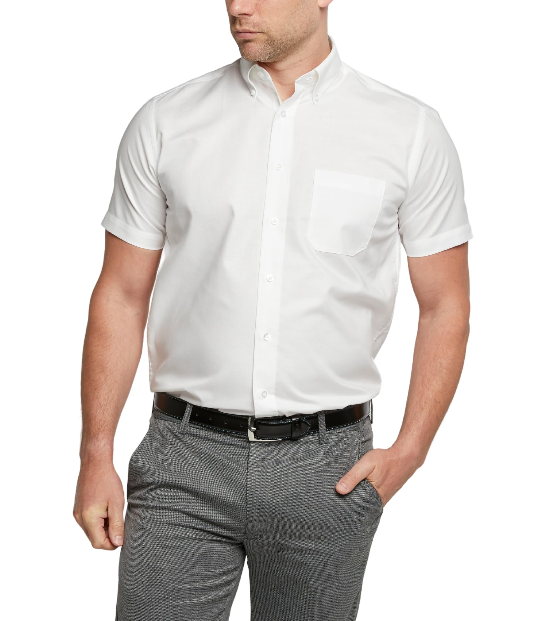 Double TWO - Men's Short Sleeve Shirt (3300) - Classic Fit, Easy Care, Formal Business Shirt (White, 15.5)