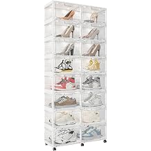 Led Shoe Box Light,Foldable Stackable Sneaker Display Storage with Clear Side Open Door Organizer,Shoe Rack Organizer Cabinet,Voice Control 2 Rows 8 Layers Transparently 2 Rows 8 Layers