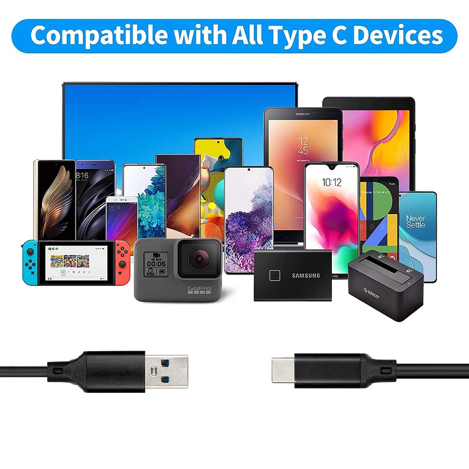 PremiumCord USB-C na USB 2.0 Kabel połączeniowy 3m, szybkie ładowanie do 3A, kabel do ładowania i kabel do transmisji danych, USB 3.1 typ C męski na USB 2.0 typ A męski, kolor czarny, długość 3m