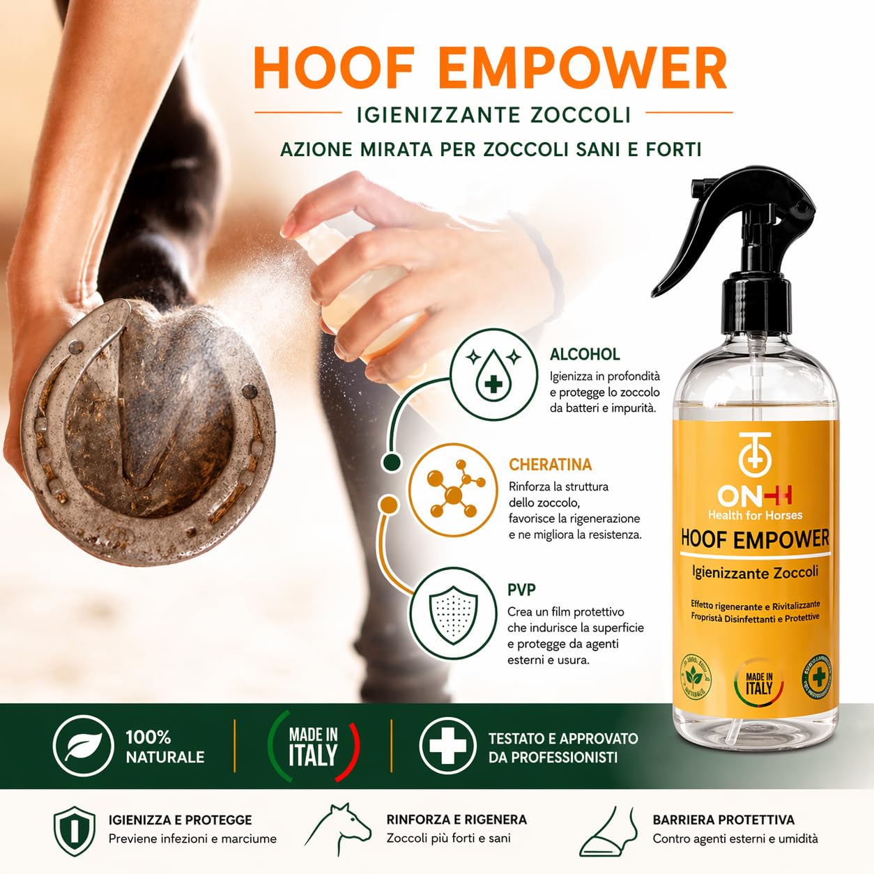 ON-H Hoof Empower 500 ml | Igienizzante e Rinforzante per Zoccoli Cavalli | Protegge da Umidità e Impurità - Favorisce Struttura Forte e Sana | Ideale per Uso Quotidiano in Scuderia