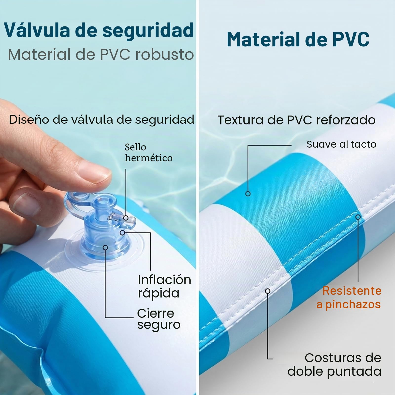 Hamaca Piscina, Colchoneta Piscina, Hamaca de Agua Inflable, Flotadores Piscina Adultos, Azul Cielo, Diseño de 4 Tubos Estable, para Verano, Playa, Fiesta
