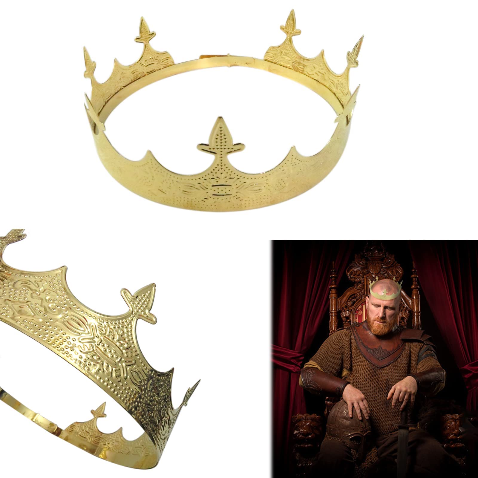 USonline911 Premium Antique Gold King Crown for Prom Party Decorationsn