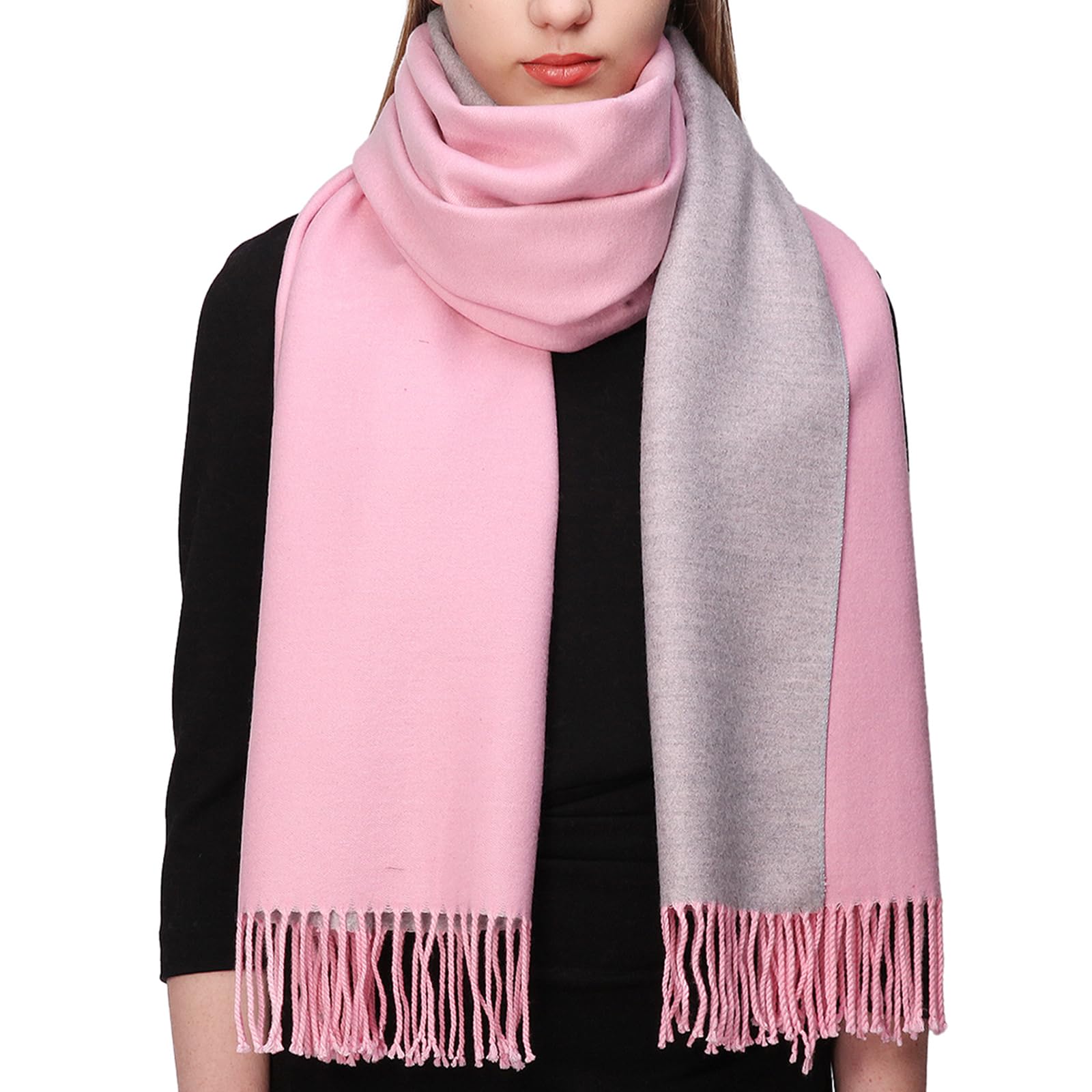 Riiqiichy Women's Pink And Grey Warm Winter Scarf Reversible Pashmina Shawl Wraps Cashmere Feel