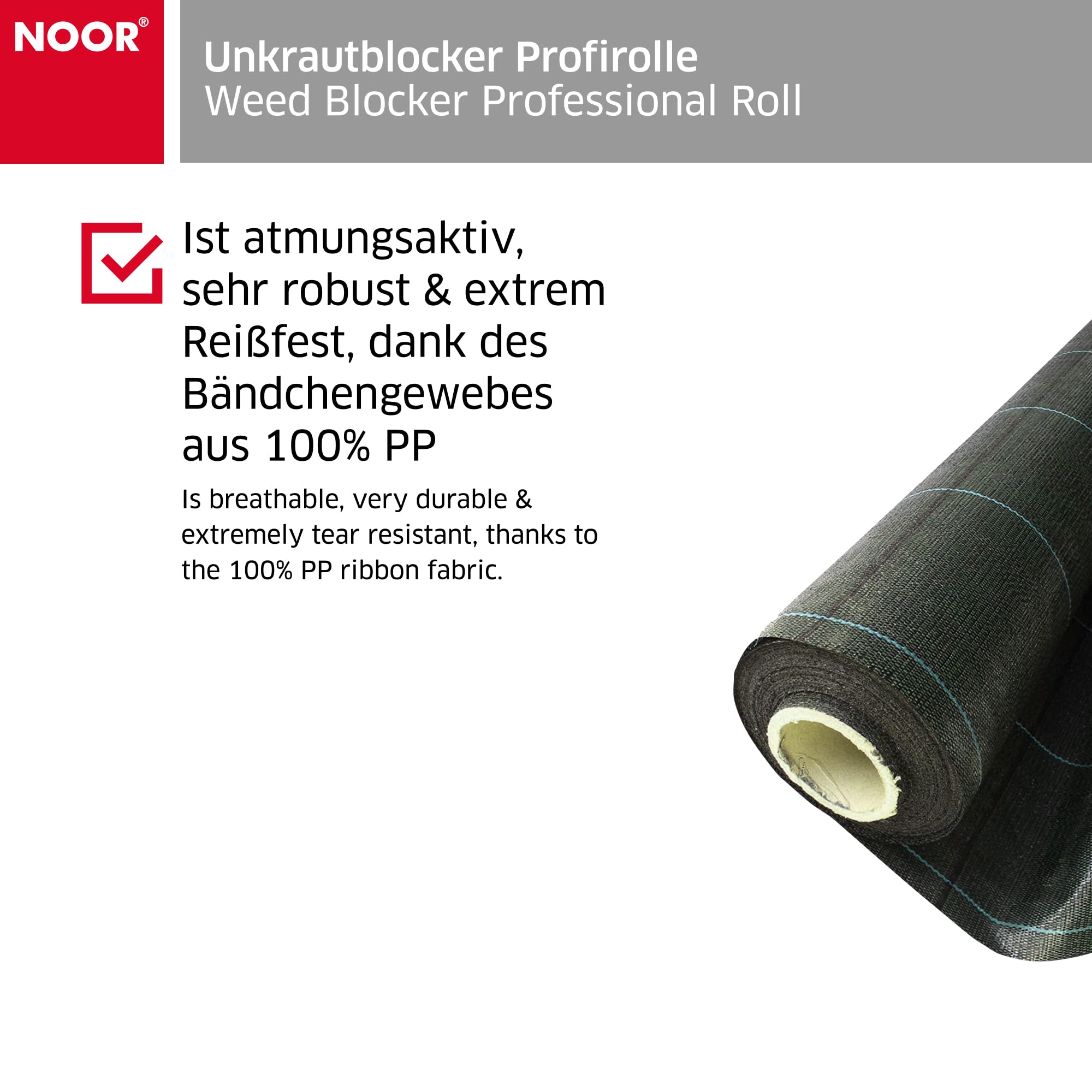 NOOR Unkrautblocker Profirolle - Unkrautvlies mit 105 g/m² - ganze Rolle 1x25 m - Vlies für biologischen Unkrautschutz für Gartenweg, Beet, Sandkasten - wasserdurchlässig & ökologisch