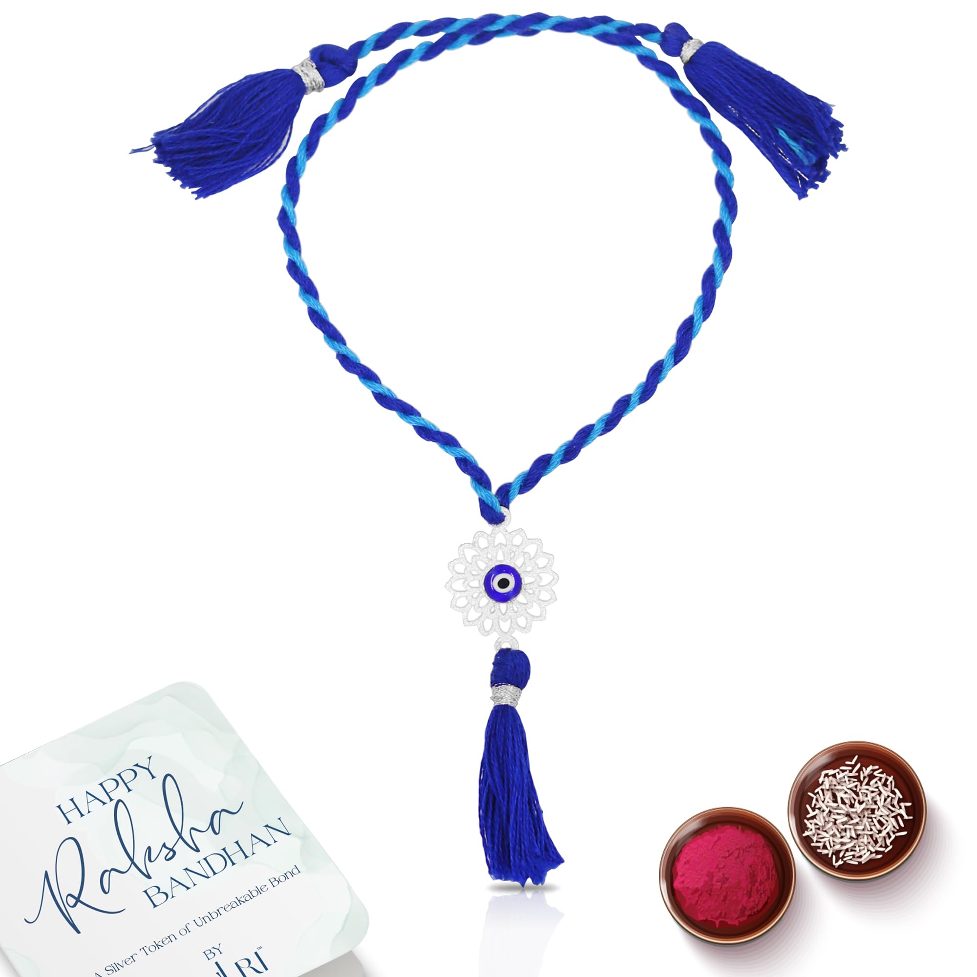ZULRI 925 Sterling Silver Evil-Eye Cotton Thread Rakhi For Bhabhi (Lumba) on Rakshabandhan With Greeting Card & Roli Chawal and Certificate of Authenticity (B0D9P6HY99) Amazon Price History, Amazon Price Tracker