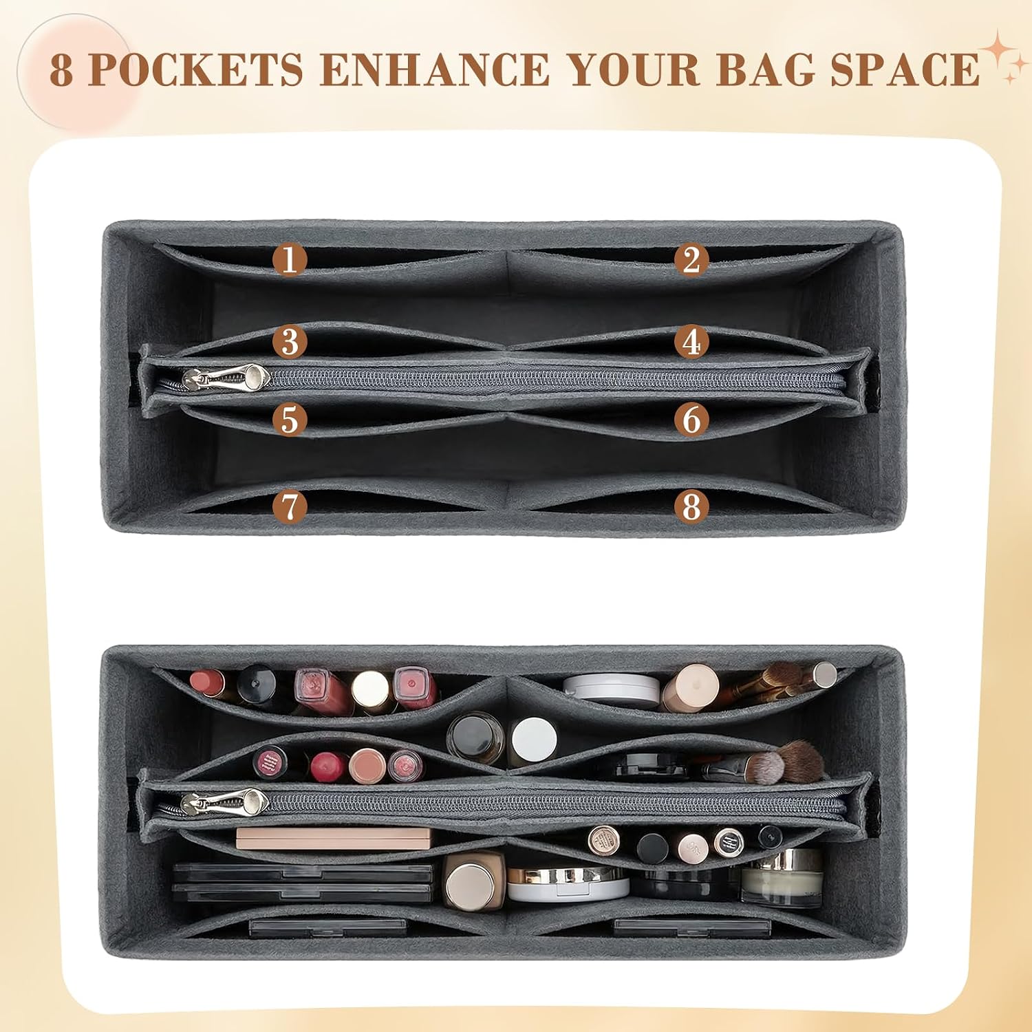 Bag Organizer Insert Compatible with Goyard,Middle Size(12"*5"*6"),Zipper Dividers for Inside Purse