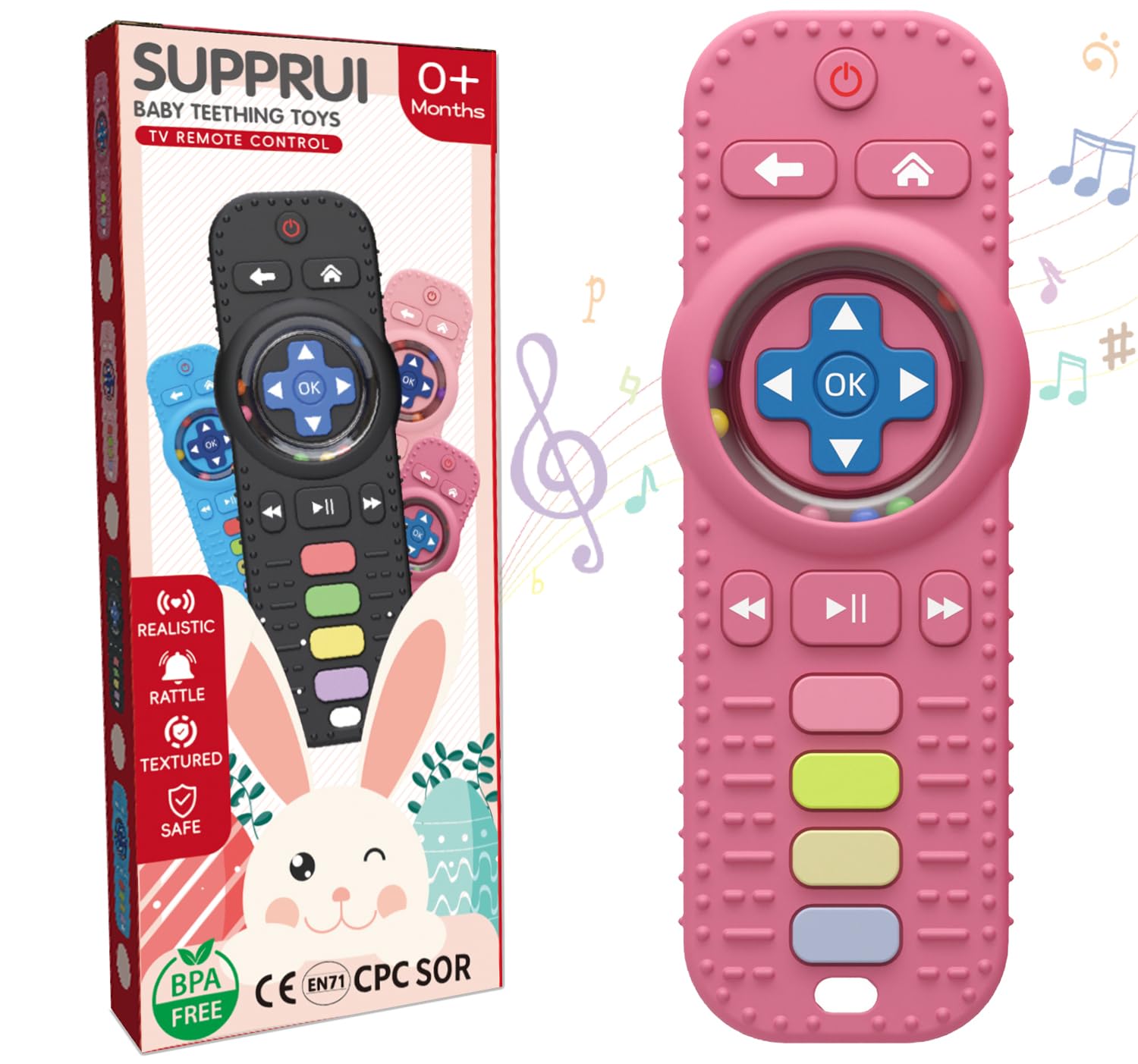 Teething Toys for Baby,Silicone Remote Control Baby Rattle Teether Baby Teething Toy for 0-6 6-12 Months,Sensory Toys,BPA-Free for Newborn Gifts(Rose Pink)